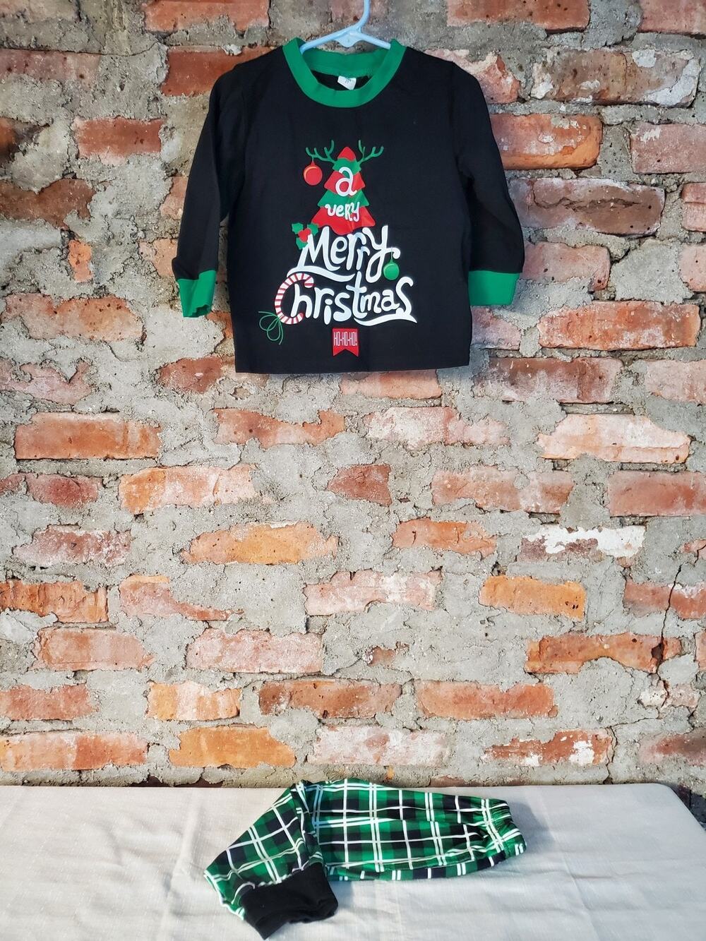 Kids 2T Christmas Pajama Set Holiday Reindeer Black Green Plaid Long Sleeve NEW